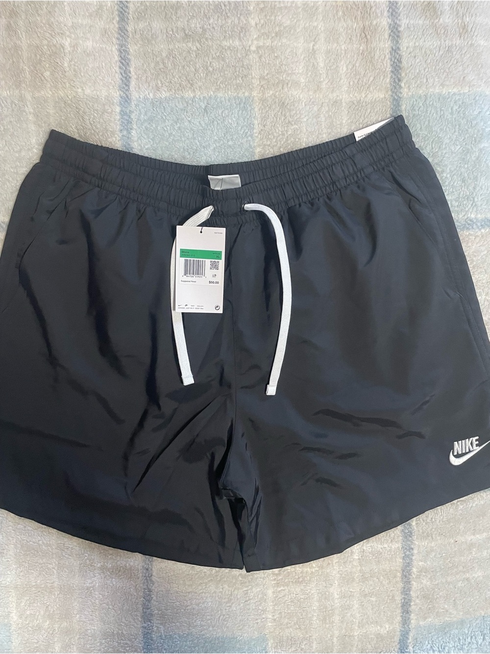 Nike Men’s Black Athletic Shorts with White Drawcord